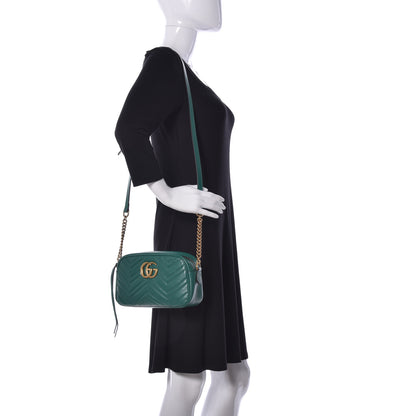Gucci Calfskin Matelasse Small GG Marmont Chain Shoulder Bag Emerald Green 2 of 9