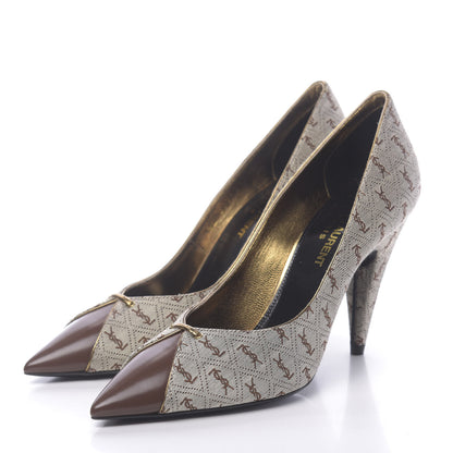 Saint Laurent Silk Blend Monogram Lola Cap Toe Pumps 36 Beige 3 of 9