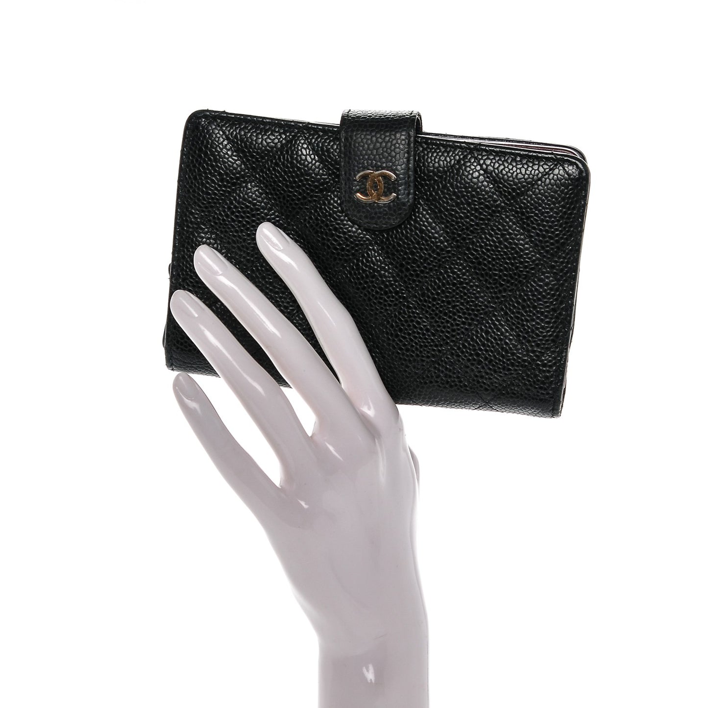 Caviar Quilted Zipped Pocket Wallet Black
