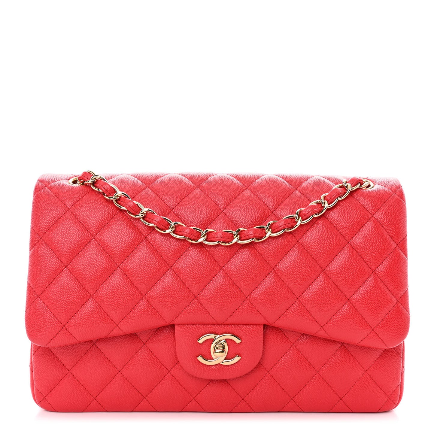 Caviar Quilted Jumbo Double Flap Red
