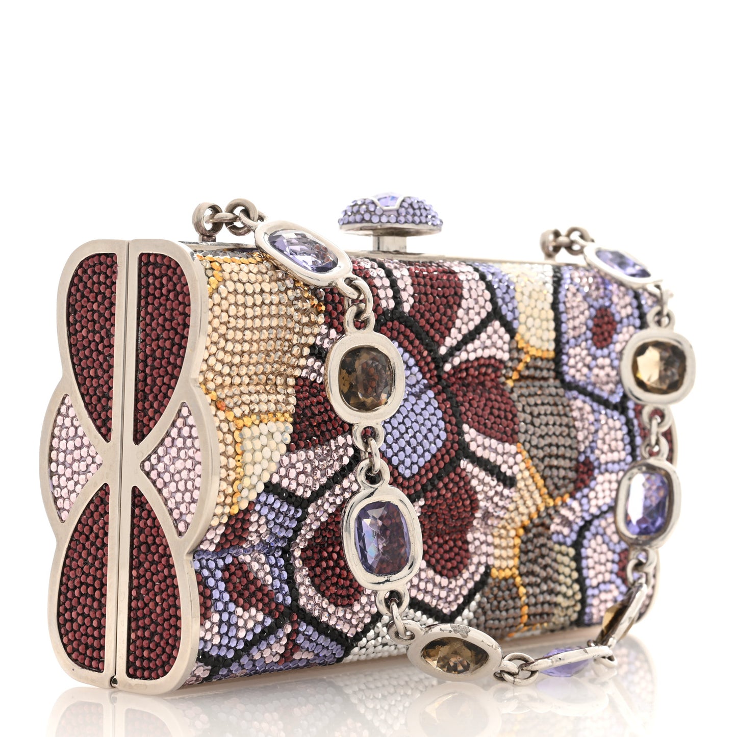 Swarovski Crystal Floral Minaudiere Clutch Multicolor