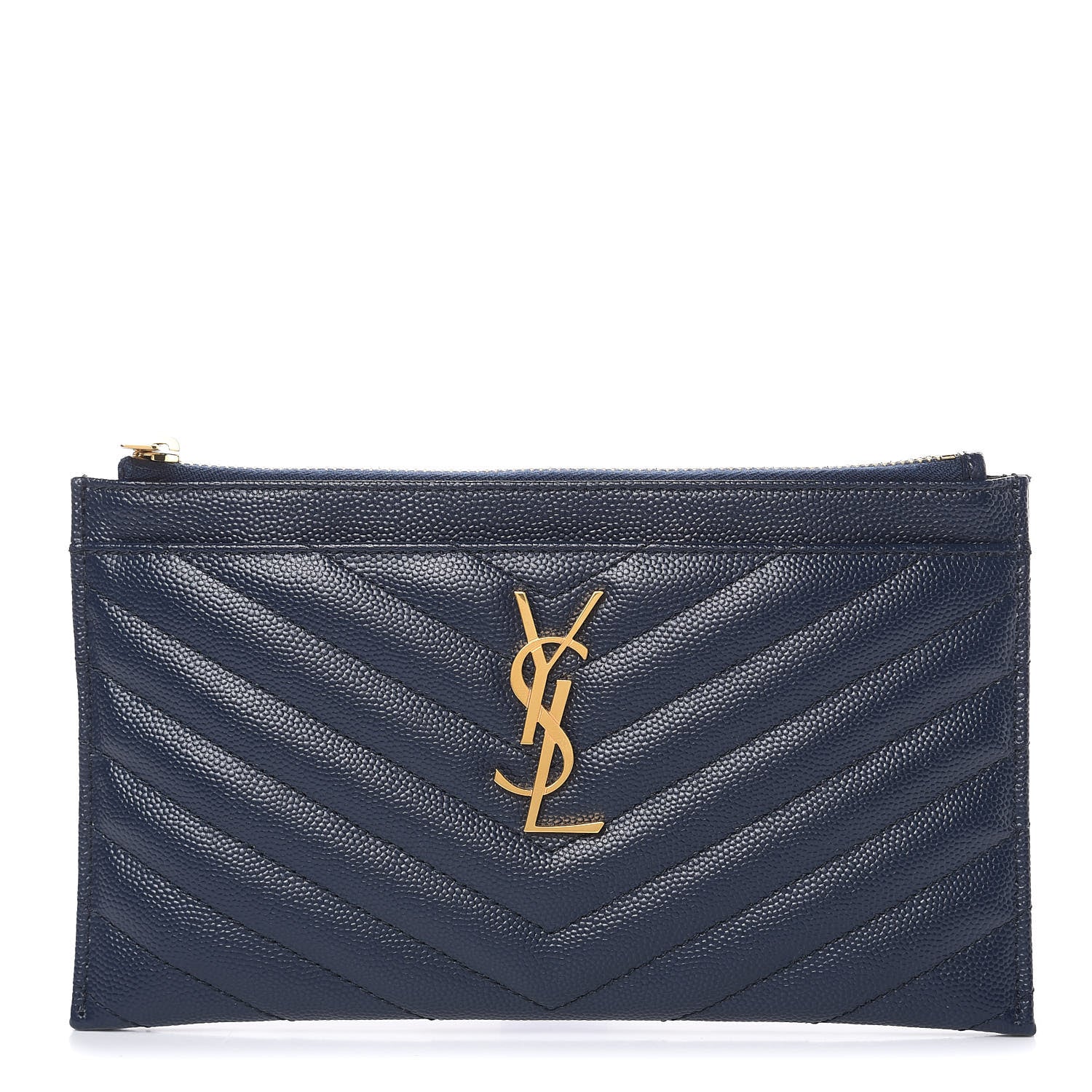 Saint Laurent Grain De Poudre Chevron Monogram Bill Pouch Navy 1 of 8
