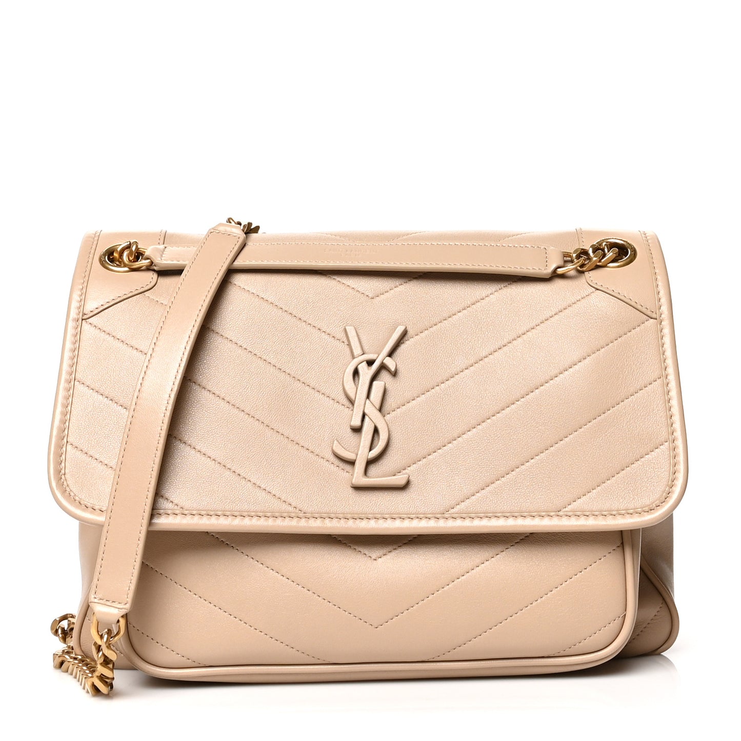 Lambskin Matelasse Monogram Medium Niki Chain Satchel Nude Powder