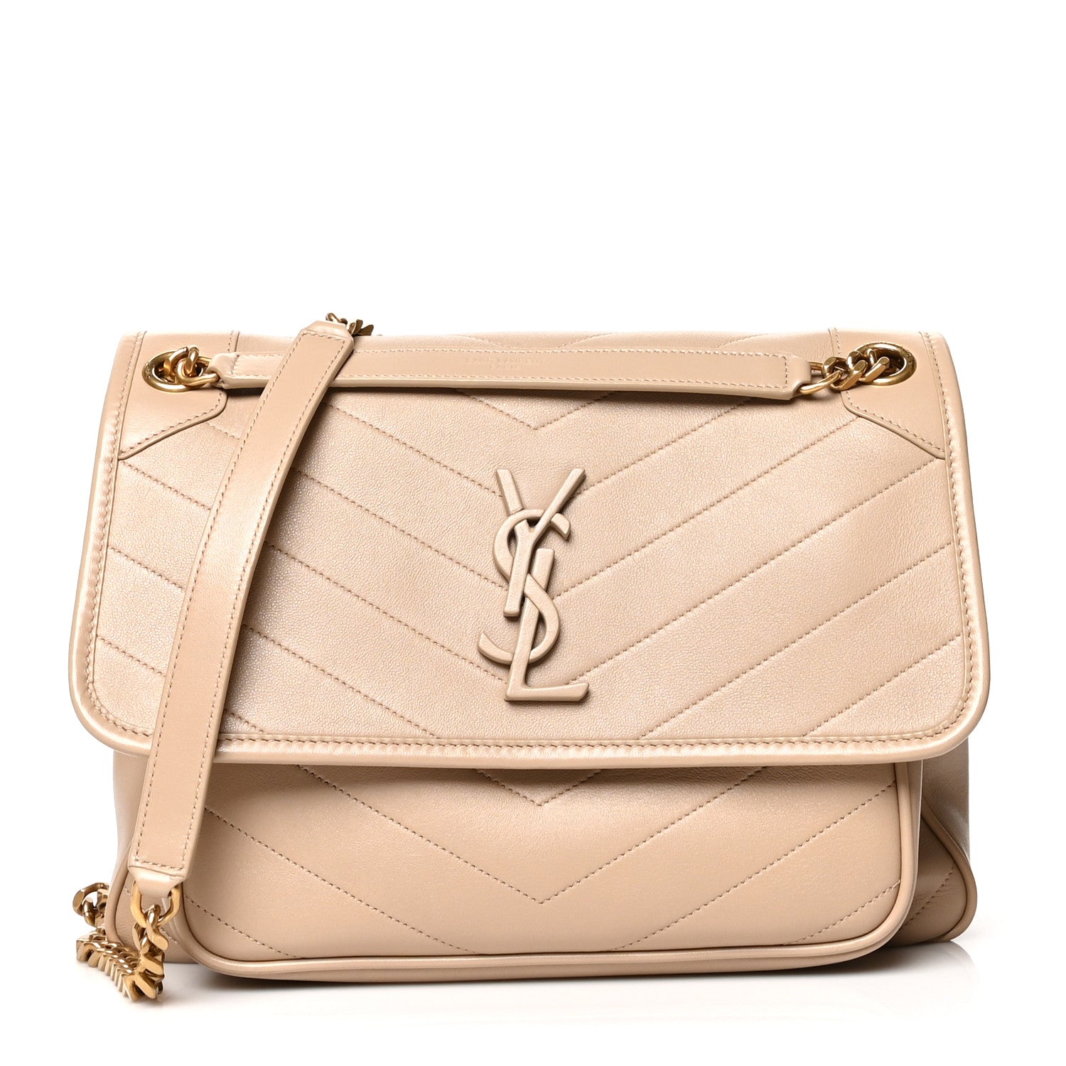 Saint Laurent Lambskin Matelasse Monogram Medium Niki Chain Satchel Nude Powder 1 of 10