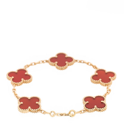 Van Cleef & Arpels 18K Yellow Gold Carnelian 5 Motifs Vintage Alhambra Bracelet 2 of 5