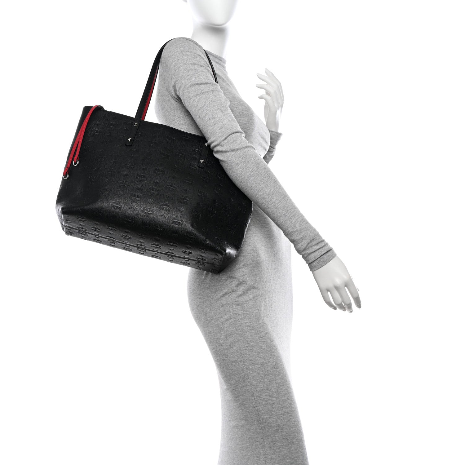 MCM Calfskin Ottomar Monogram Medium Klara Shopper Tote Black 2 of 11