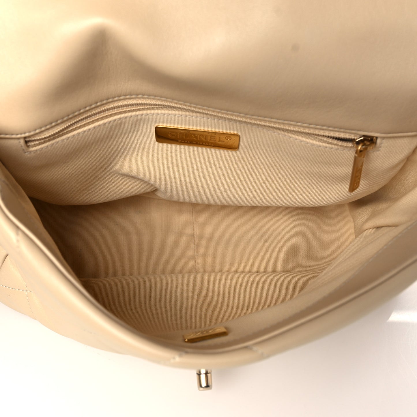 Lambskin Quilted Medium Chanel 19 Flap Light Beige
