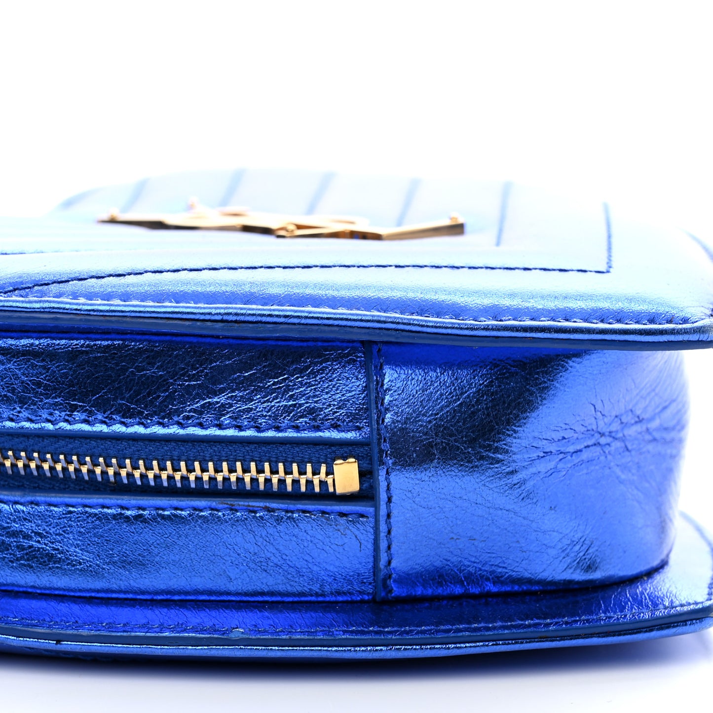 Metallic Calfskin Matelasse Chevron Monogram Small Love Heart Chain Bag Blue Royal