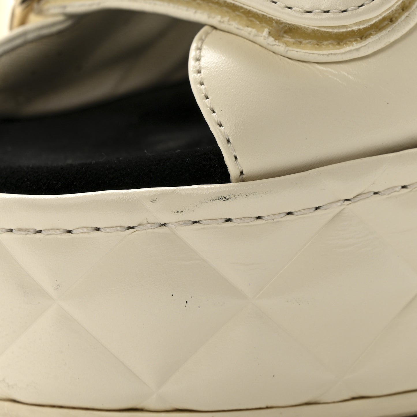 Shiny Calfskin Quilted Wedge Sandals 36 Ivory
