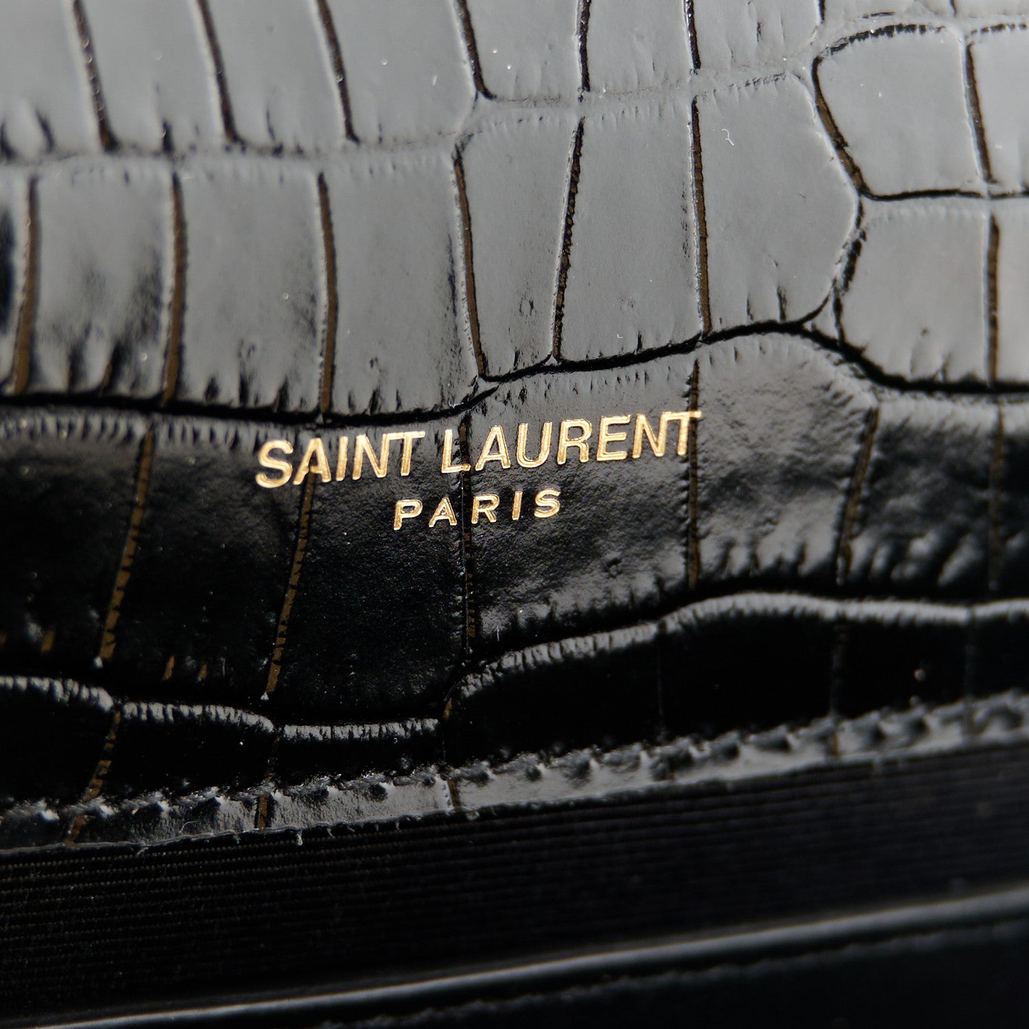 Saint Laurent Calfskin Crocodile Embossed Small Classic Monogram Kate Tassel Satchel Black 6 of 11