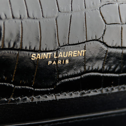 Saint Laurent Calfskin Crocodile Embossed Small Classic Monogram Kate Tassel Satchel Black 6 of 11