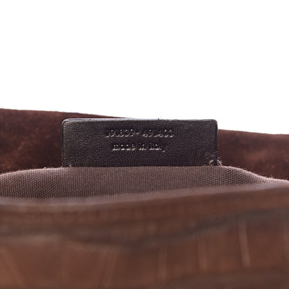 Saint Laurent Crocodile Embossed Nubuck Besace Shoulder Bag Brown Sand 7 of 13