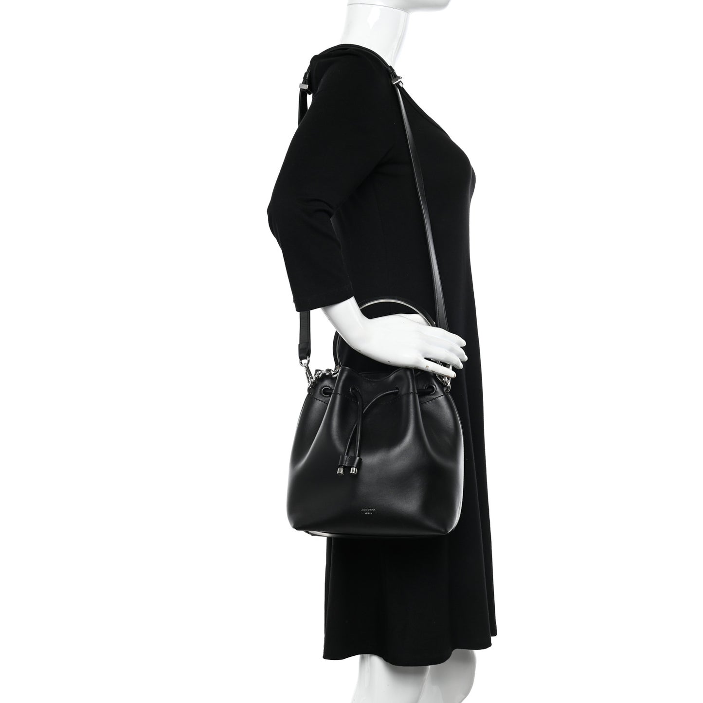 Smooth Shiny Calfskin Bon Bon Bucket Bag Black