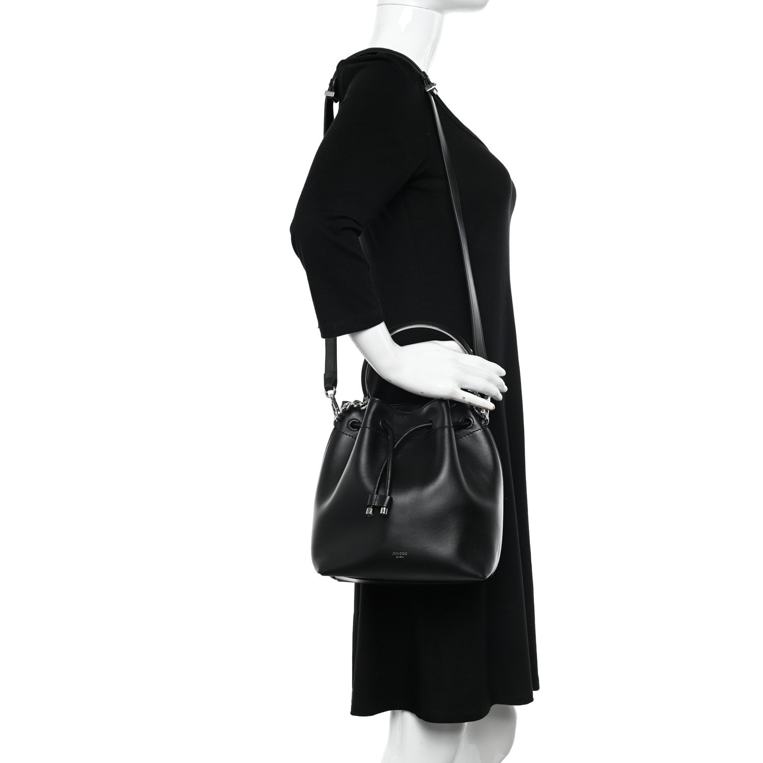 Jimmy Choo Smooth Shiny Calfskin Bon Bon Bucket Bag Black 2 of 9