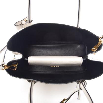 Prada Saffiano Cuir Small Double Bag Talco Black 6 of 13