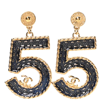 Chanel Metal Enamel CC No 5 Rope Drop Earrings Gold Denim Blue 1 of 5