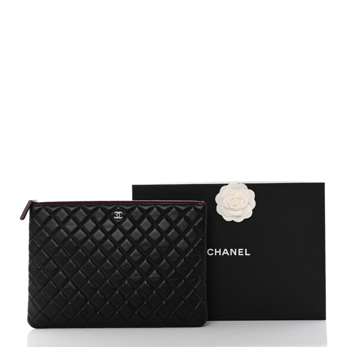 Lambskin Quilted Large Cosmetic Case Black