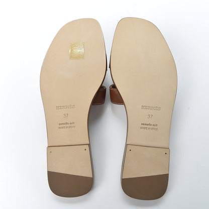 Hermes Box Calfskin Oran Sandals 37 Gold 5 of 10