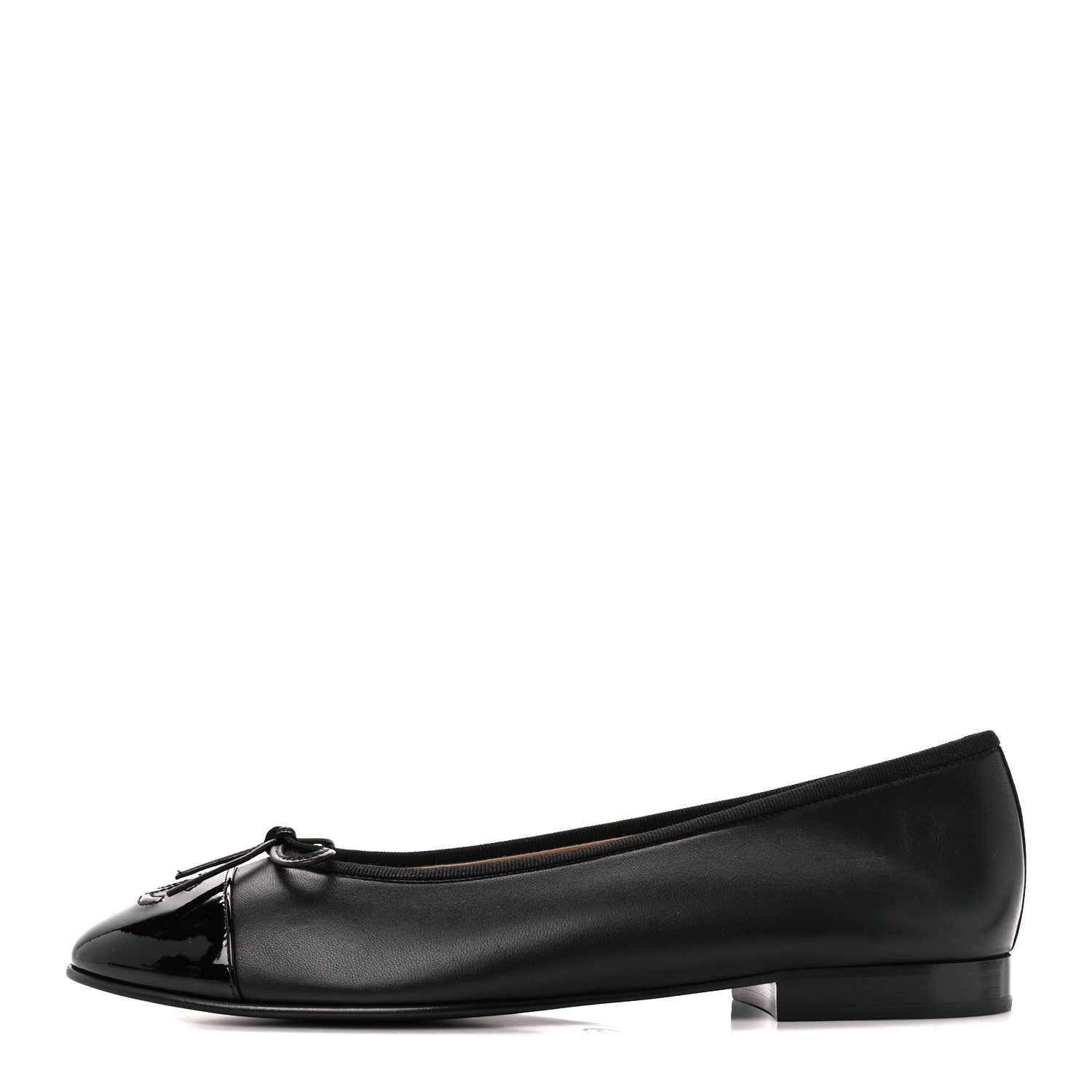 Chanel Lambskin Patent Cap Toe CC Ballerina Flats 38.5 Black 1 of 9
