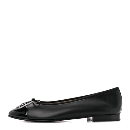 Chanel Lambskin Patent Cap Toe CC Ballerina Flats 38.5 Black 1 of 9