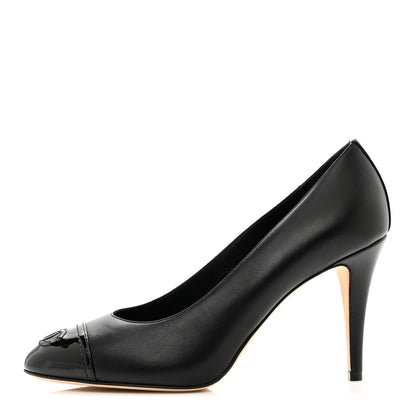 Chanel Lambskin Patent Calfskin Cap Toe CC Pumps 38 Black 1 of 9