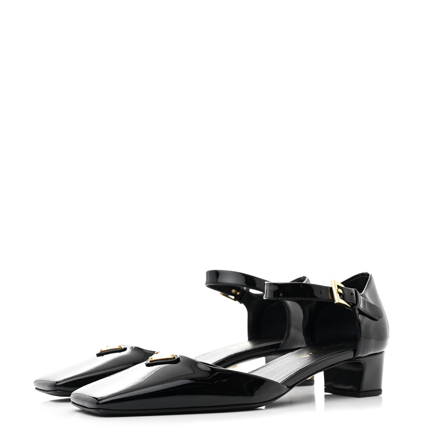 Prada Vernice Triangle Squared Toe 35mm Pumps 37.5 Black 4 of 9