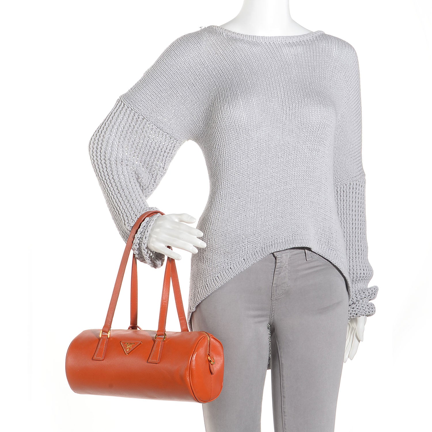 Prada Saffiano Lux Barrel Bag Papaya 2 of 9