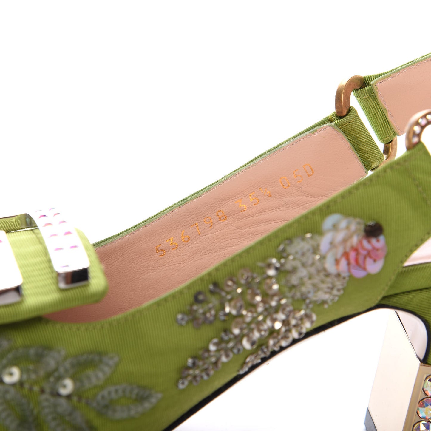 Moire Fabric Eyes Crystal Square G Madelyn Slingbacks 35.5 Lemon Leaf