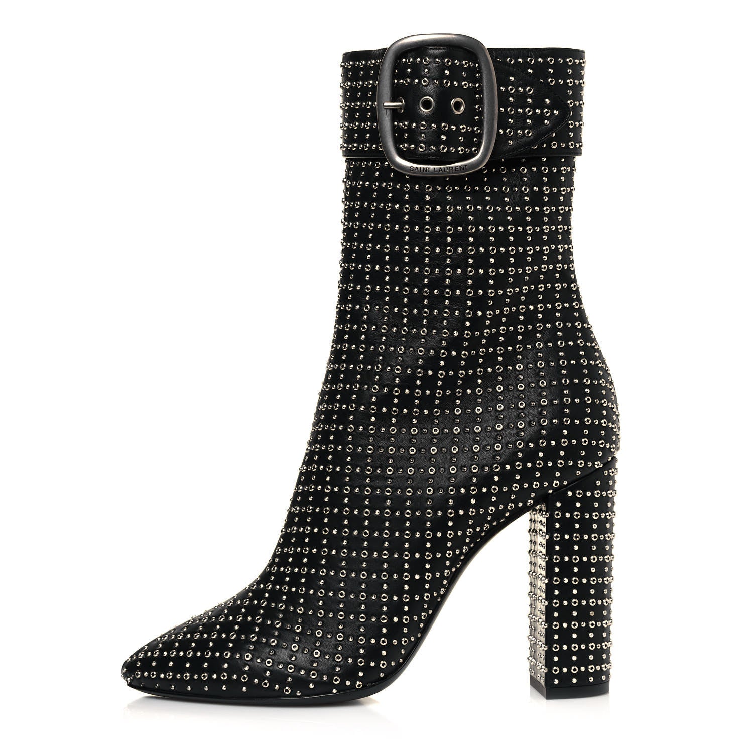 Saint Laurent Nappa Studded Joplin Buckle Booties 40 Black 1 of 7