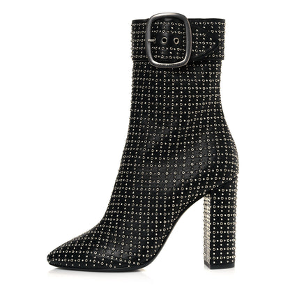 Saint Laurent Nappa Studded Joplin Buckle Booties 40 Black 1 of 7