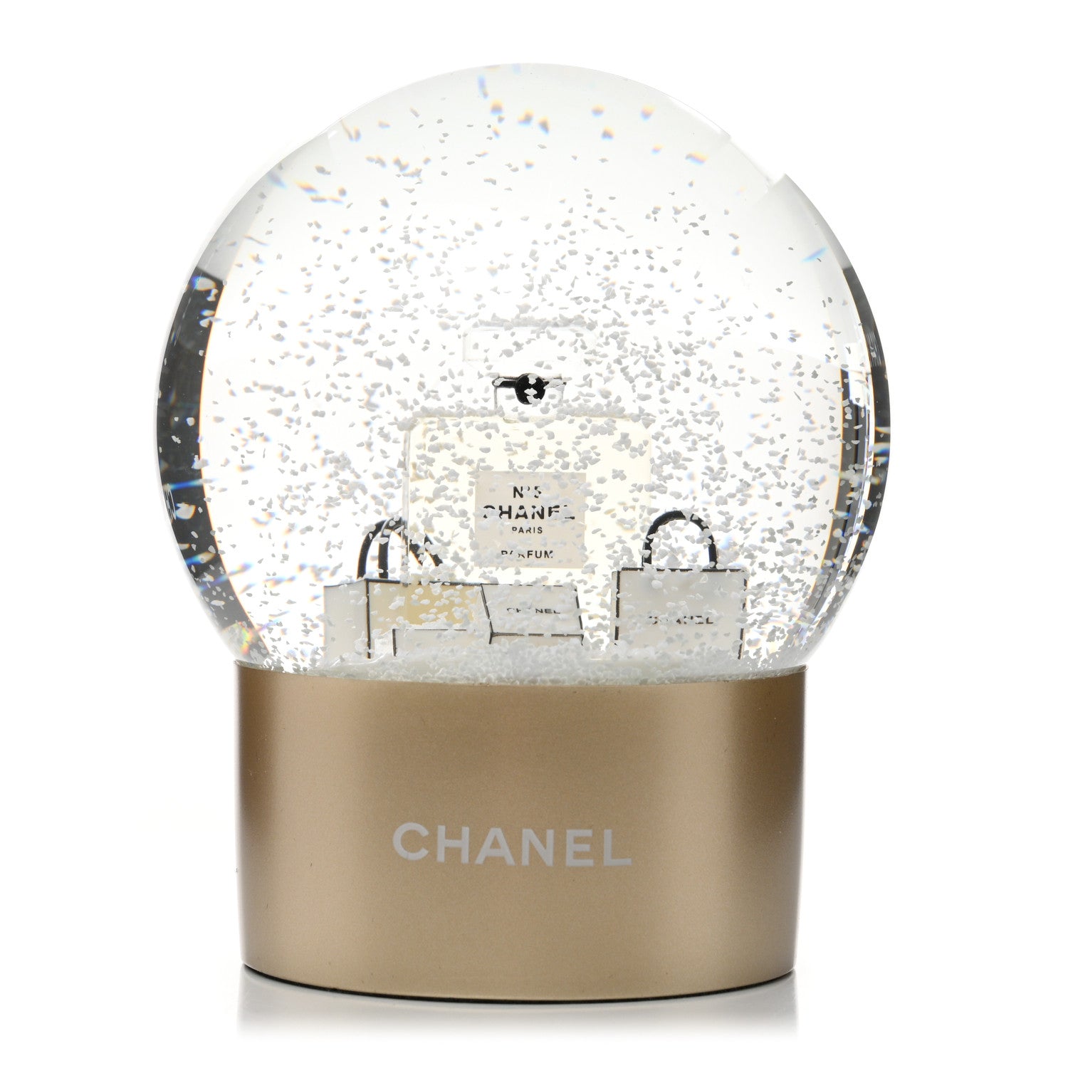 Chanel Glass N°5 Perfume Bottle Snow Globe Gold 1 of 7