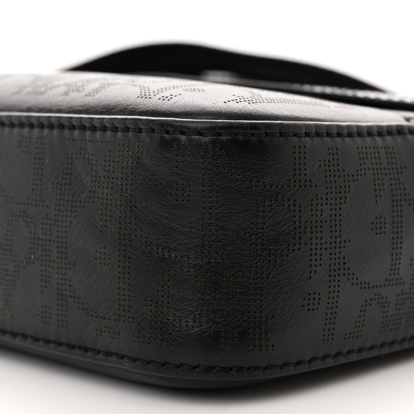 Calfskin Perforated Oblique Galaxy Safari Messenger Bag Black