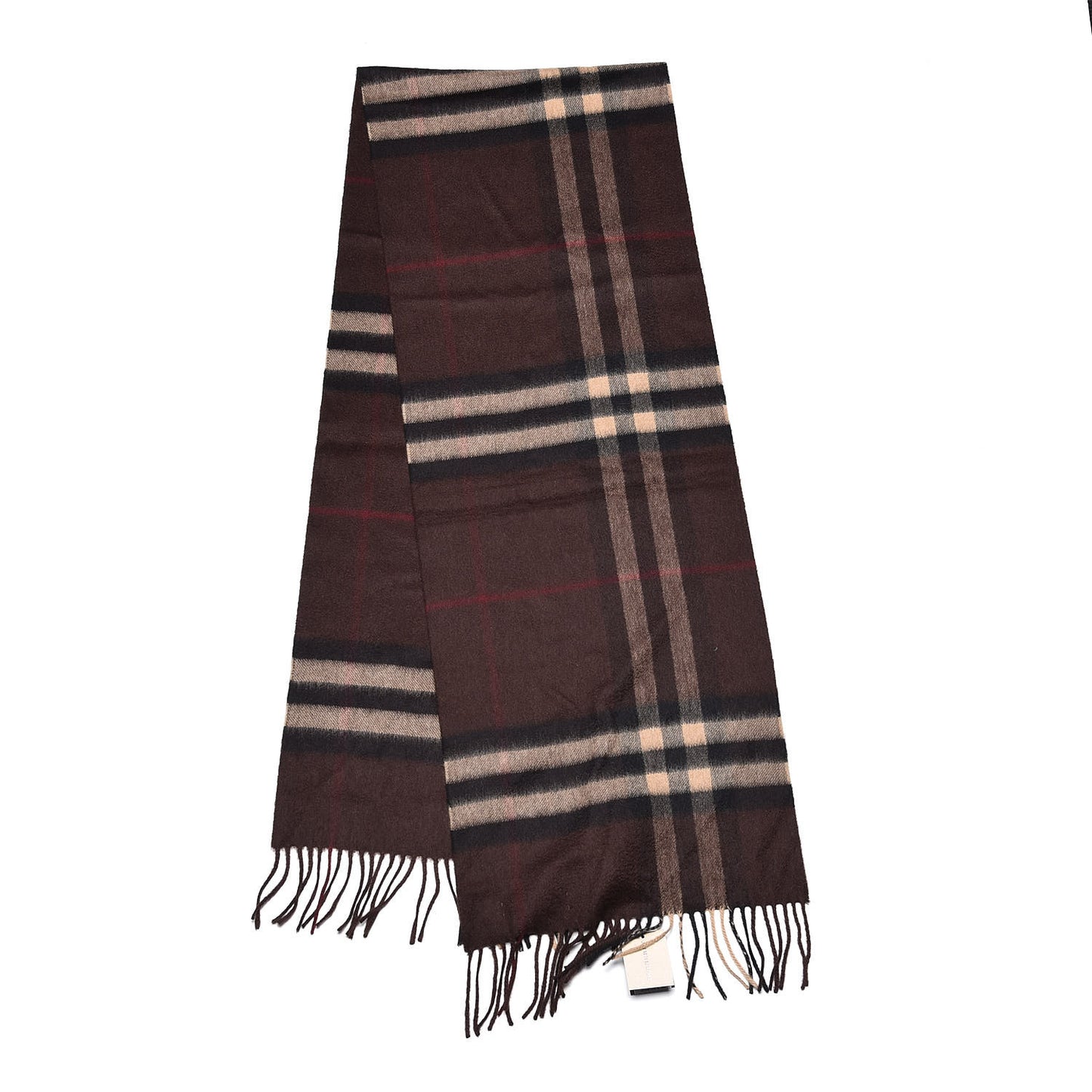 Cashmere Giant Check Fringe Scarf Dark Chestnut