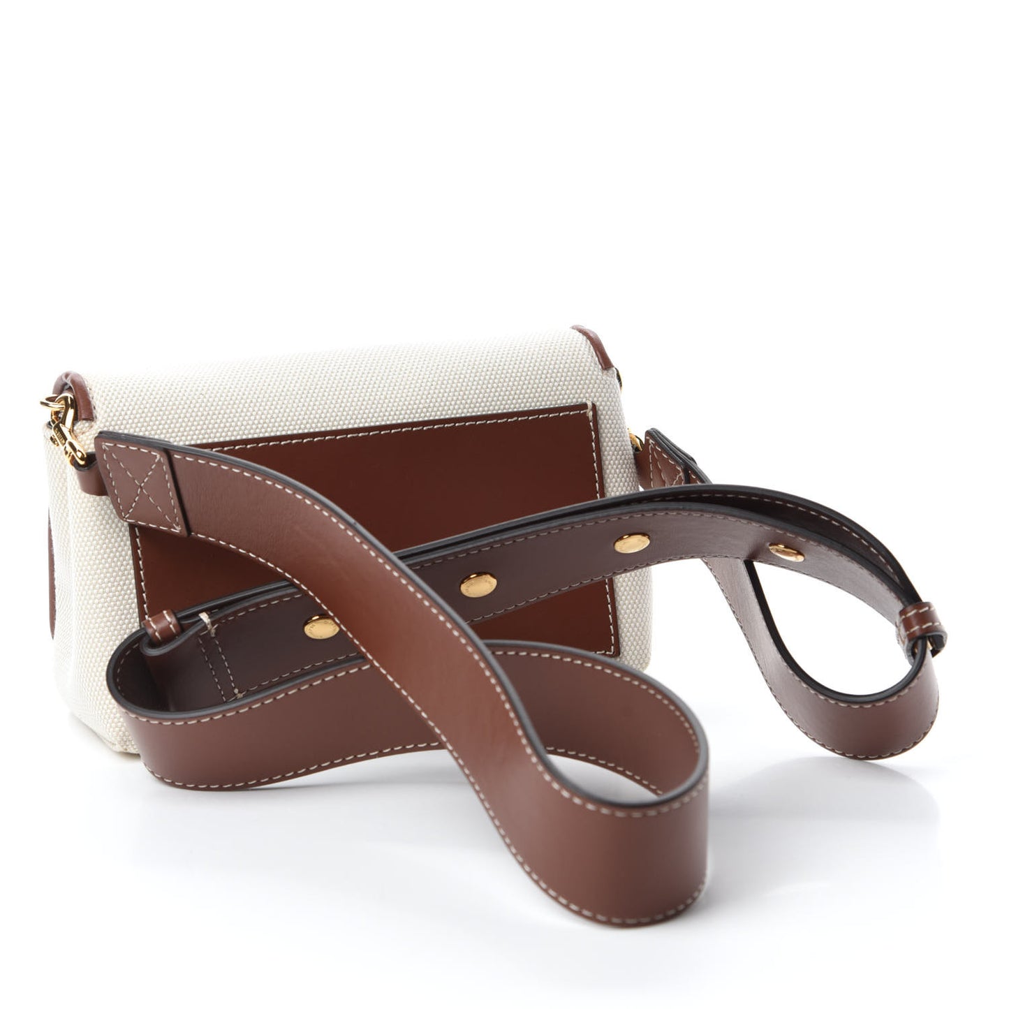 Cotton Canvas Horseferry Print Small Crossbody Bag White Tan