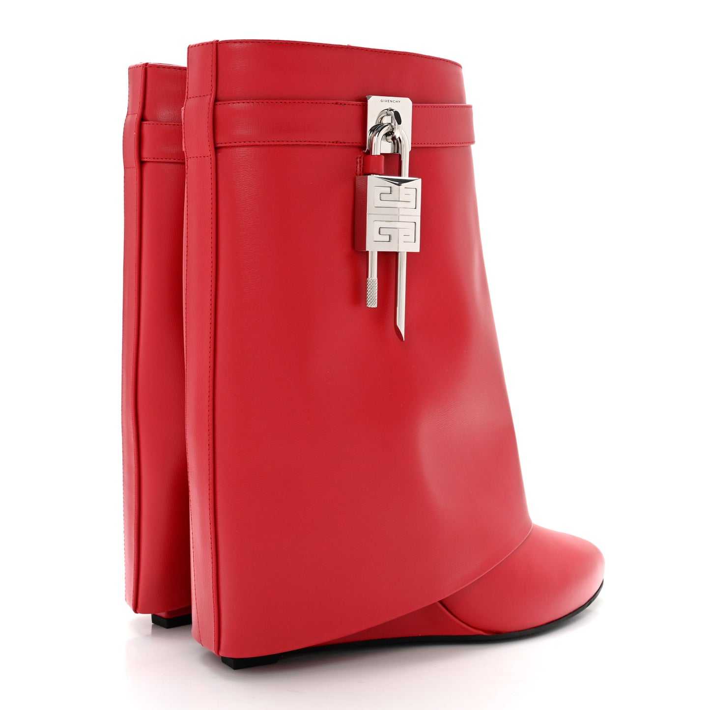 Calfskin Shark Lock Ankle Boots 42 Red