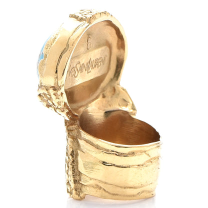 Saint Laurent Glass Cabochon Arty Ovale Ring 6 Gold Turquoise 3 of 4