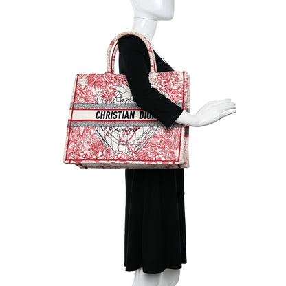 Christian Dior Canvas Embroidered Large Dioramour D-Royaume Book Tote Red Multicolor 2 of 16