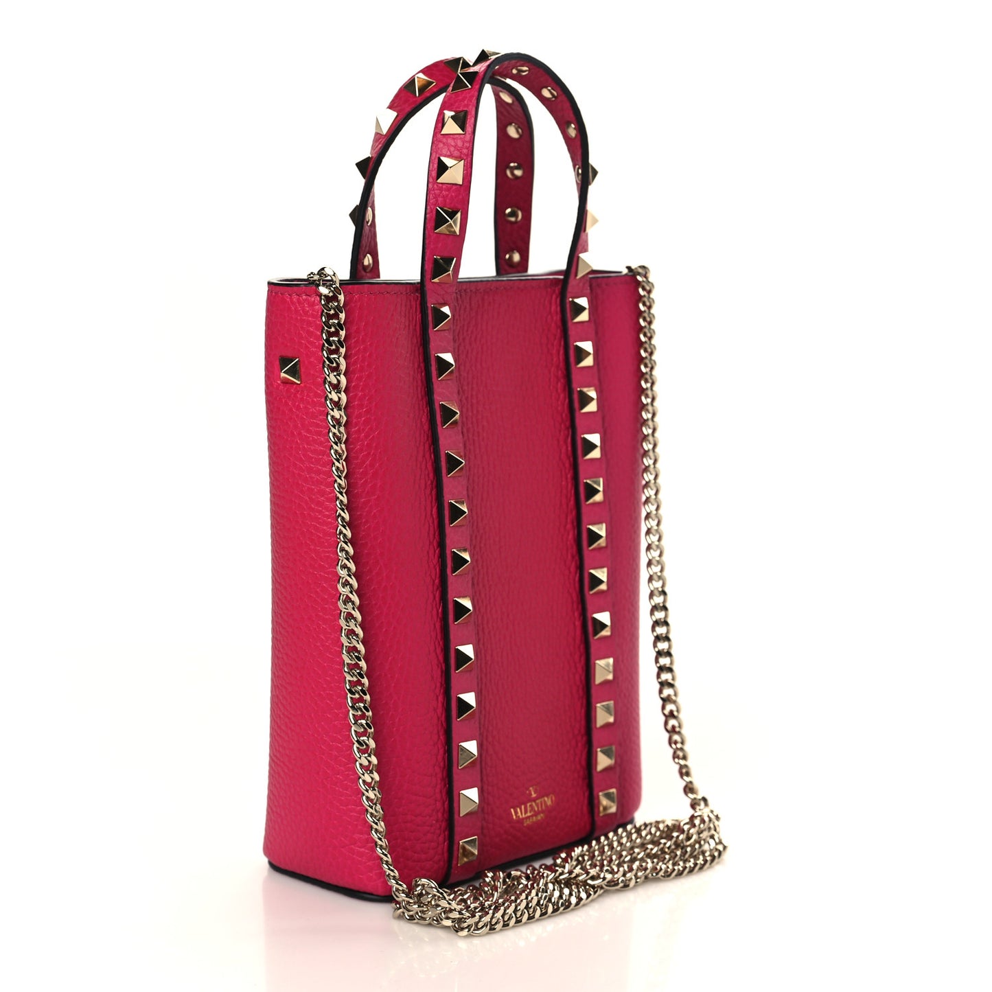 Pebbled Calfskin Rockstud North-South Crossbody Bag Rose Violet