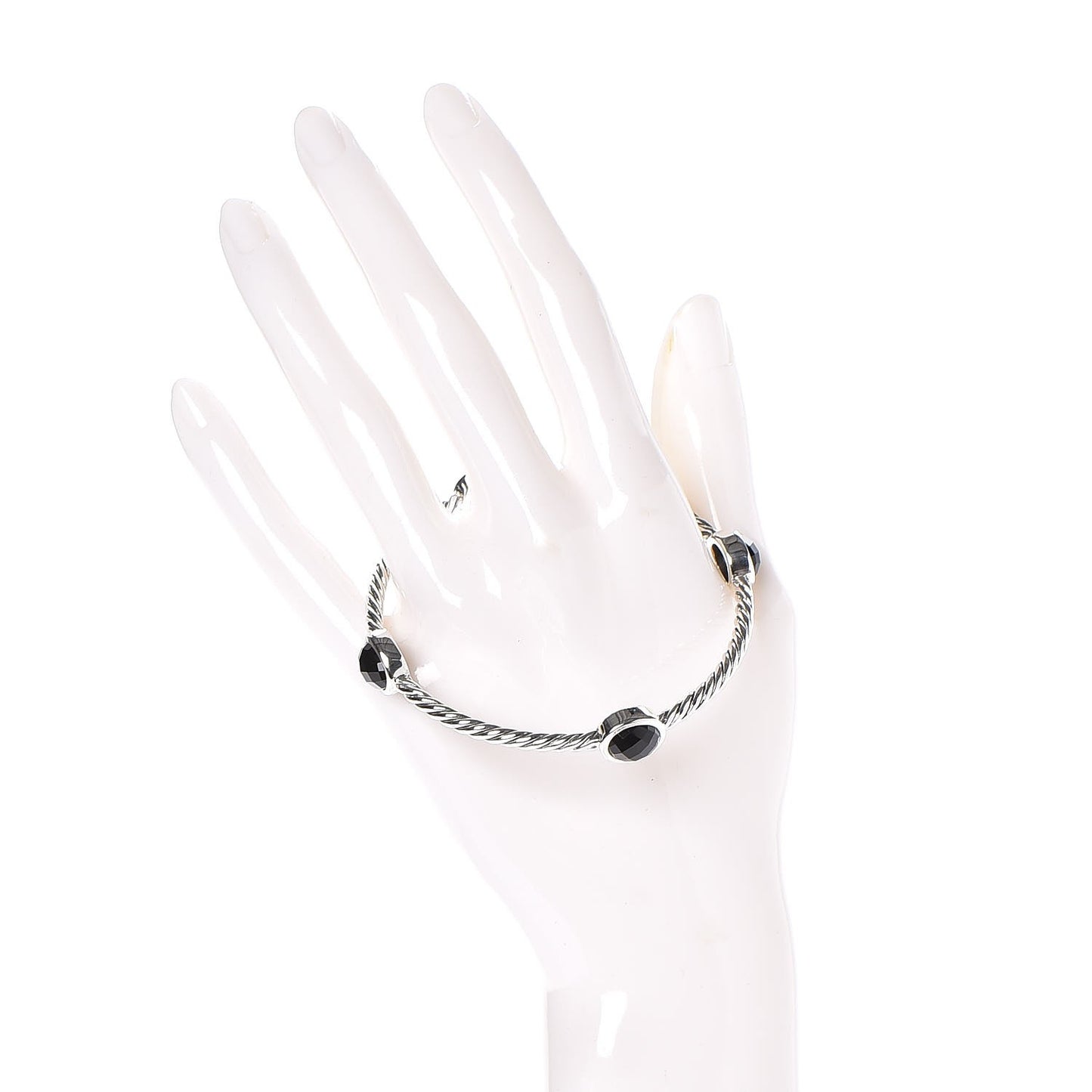 Sterling Silver Black Onyx 3mm Color Classics Four Station Bangle Bracelet