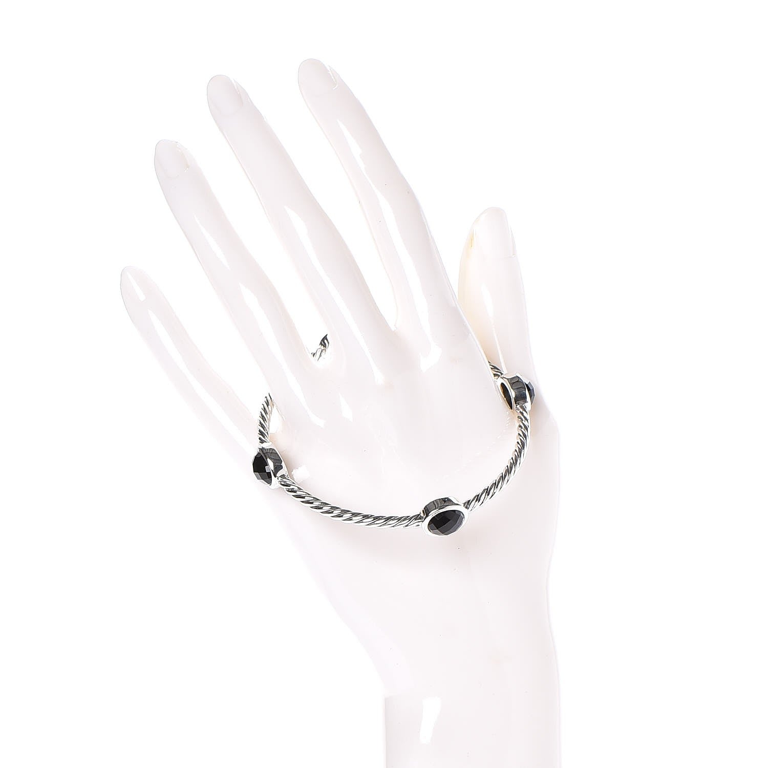 David Yurman Sterling Silver Black Onyx 3mm Color Classics Four Station Bangle Bracelet 2 of 4