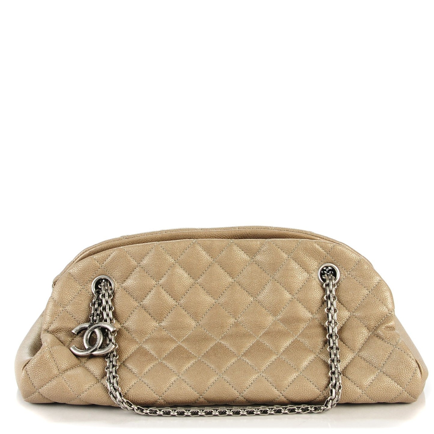 Metallic Calfskin Quilted Medium Just Mademoiselle Beige