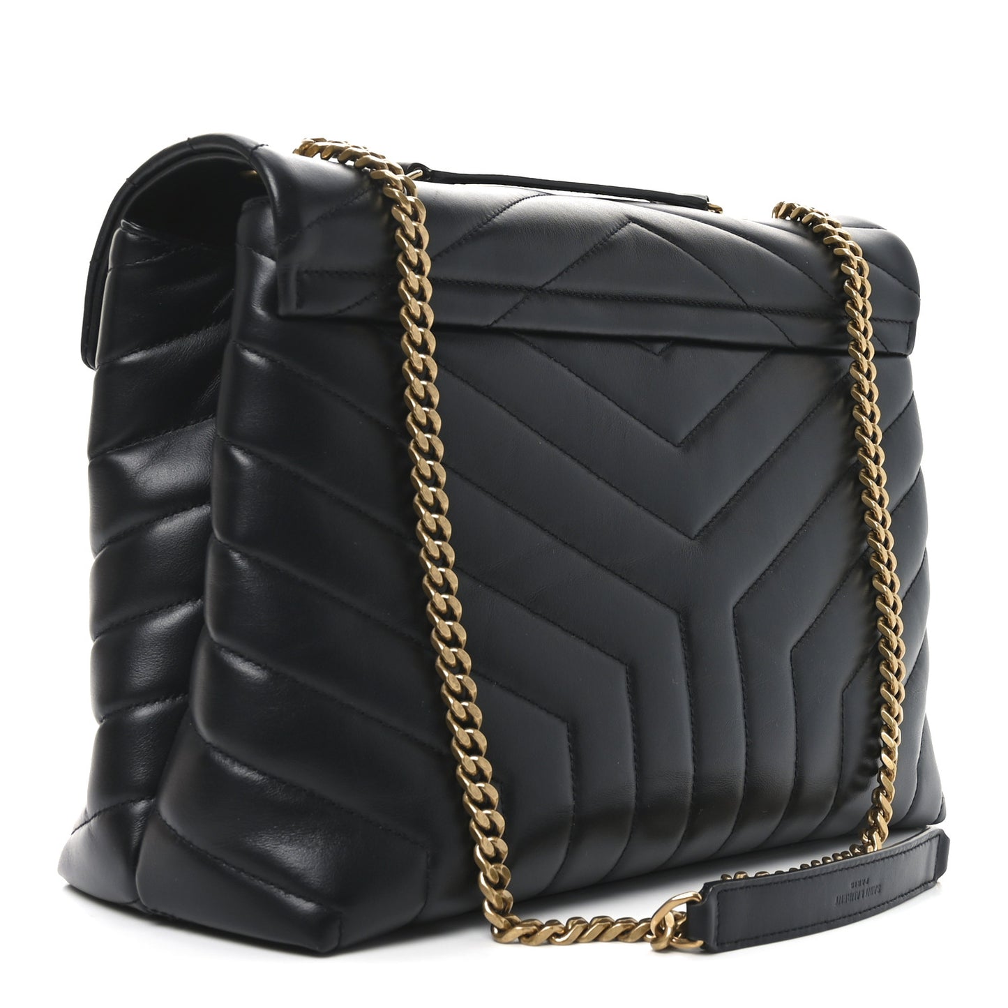Calfskin Y Quilted Monogram Medium Loulou Chain Satchel Black