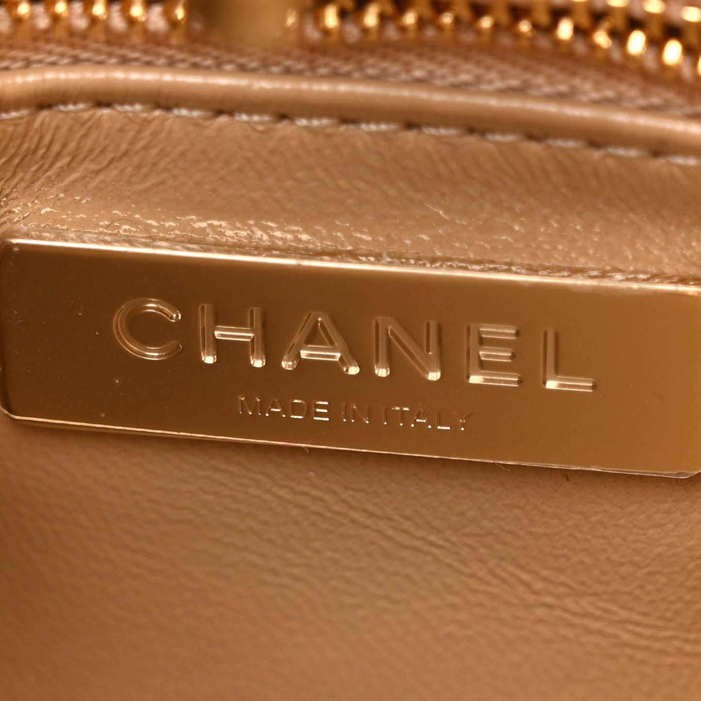 Shiny Crumpled Calfskin Quilted Mini 31 Shopping Bag Dark Beige