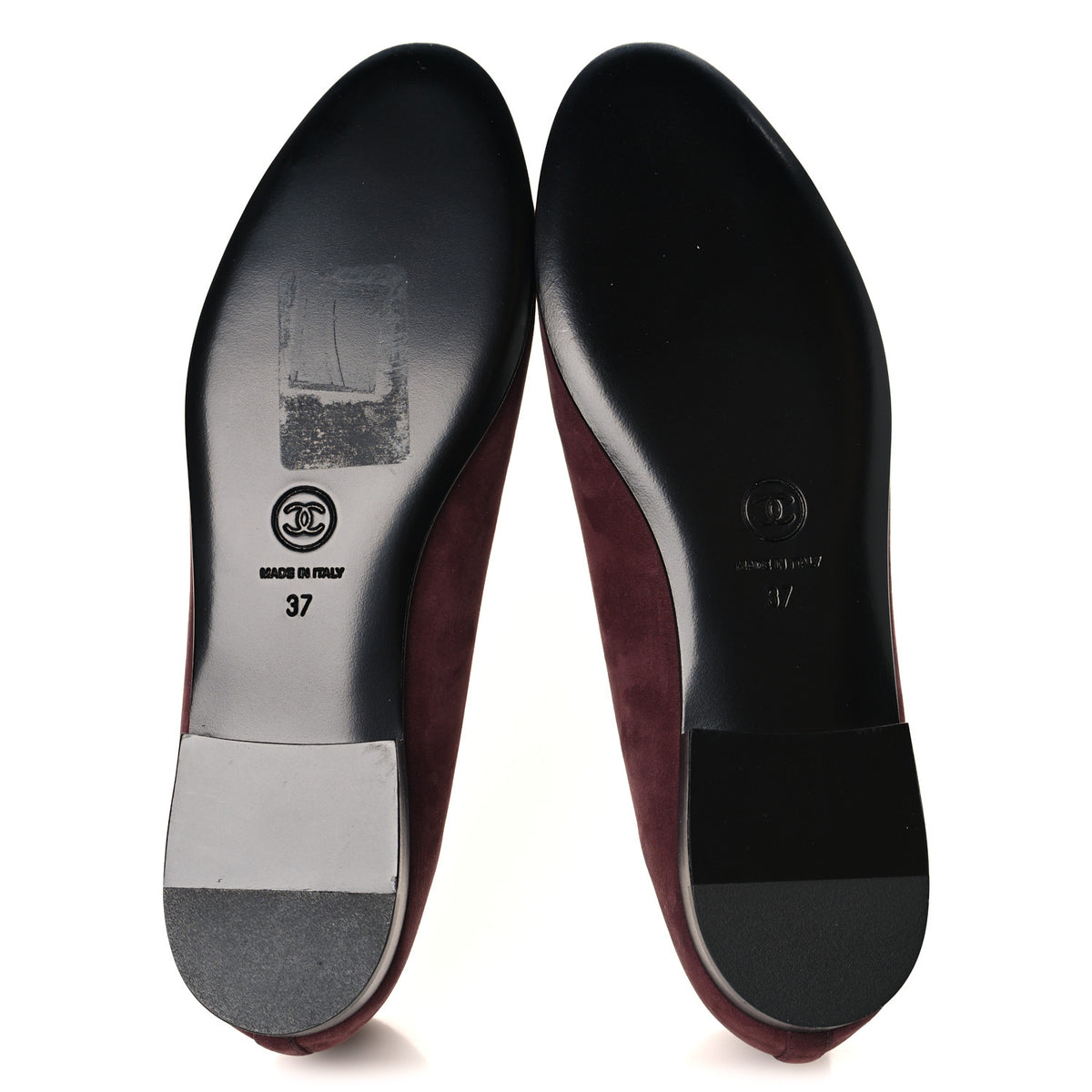 Suede Calfskin Cap Toe CC Ballerina Flats 37 Burgundy