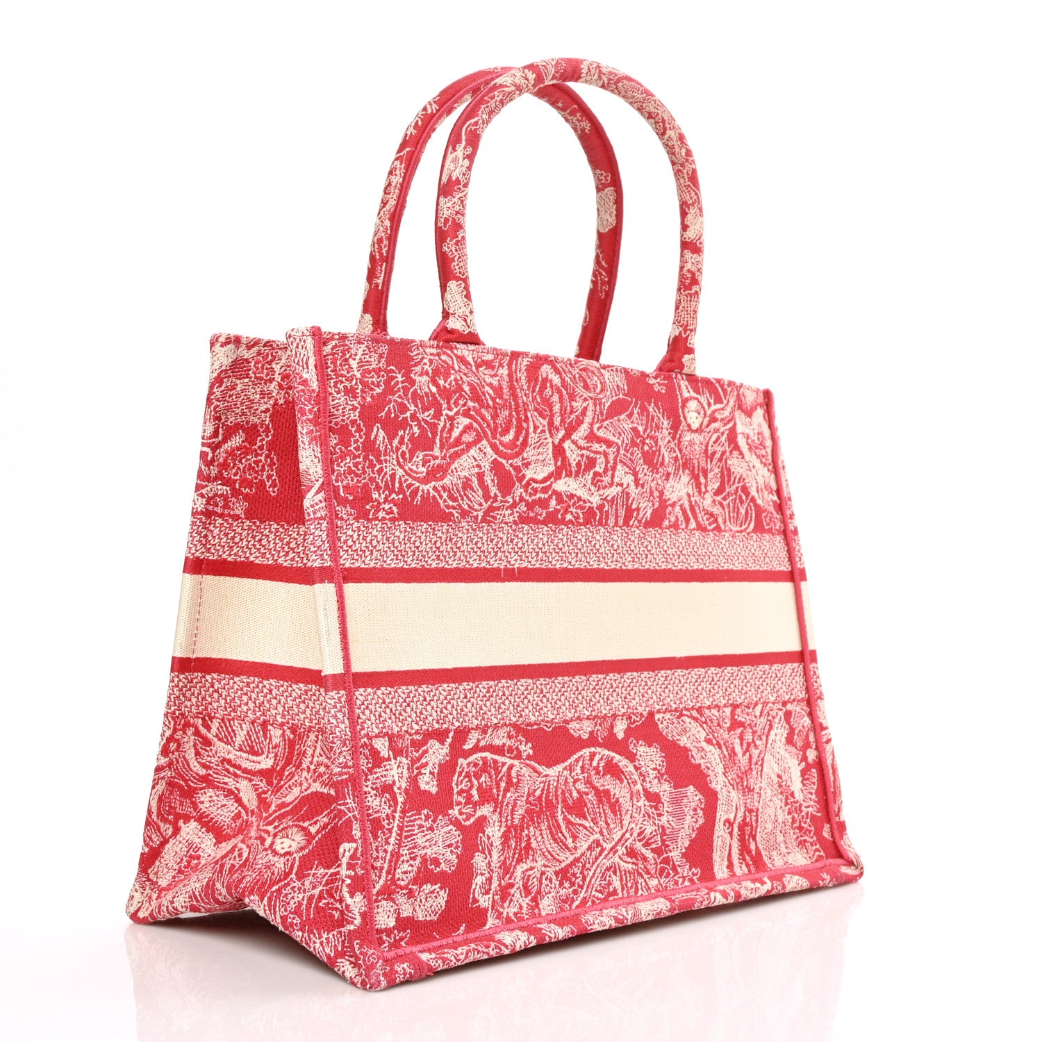 Christian Dior Canvas Embroidered Medium Dioriviera Toile De Jouy Book Tote Raspberry 2 of 6