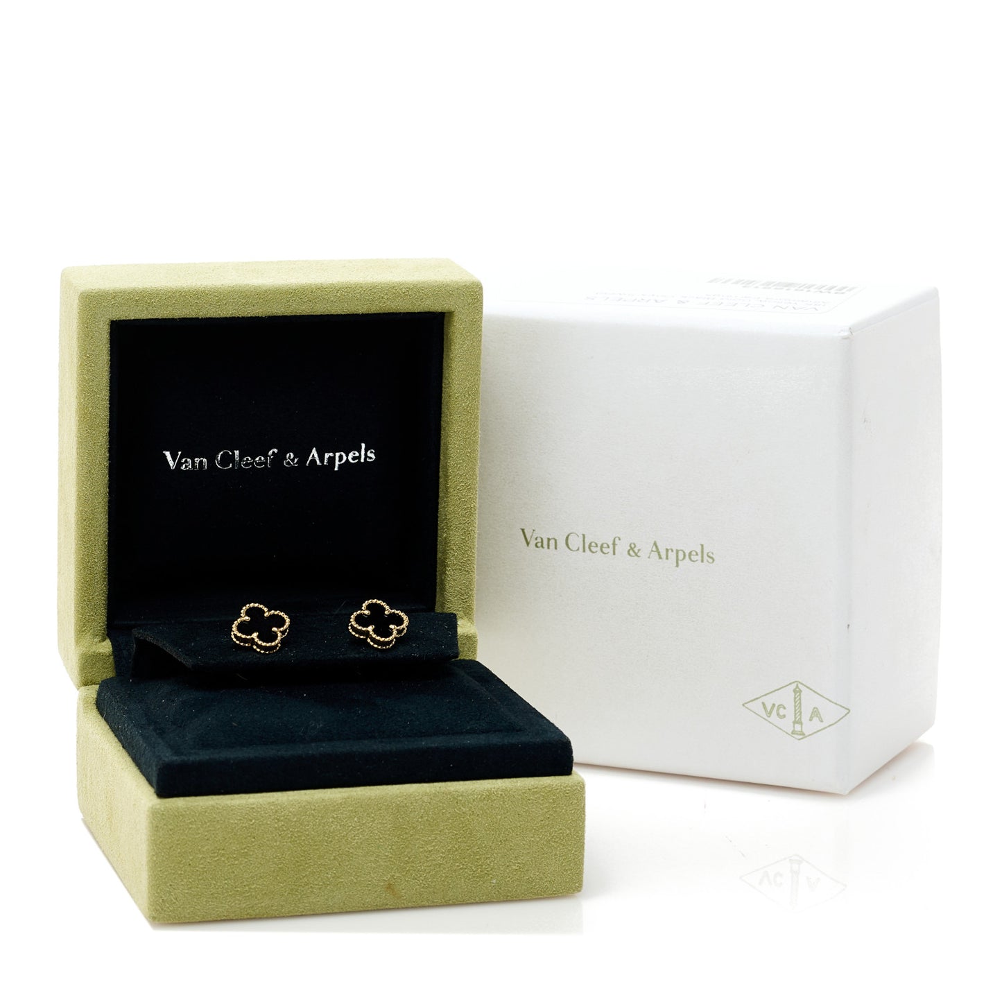 18K Yellow Gold Black Onyx Sweet Alhambra Earrings