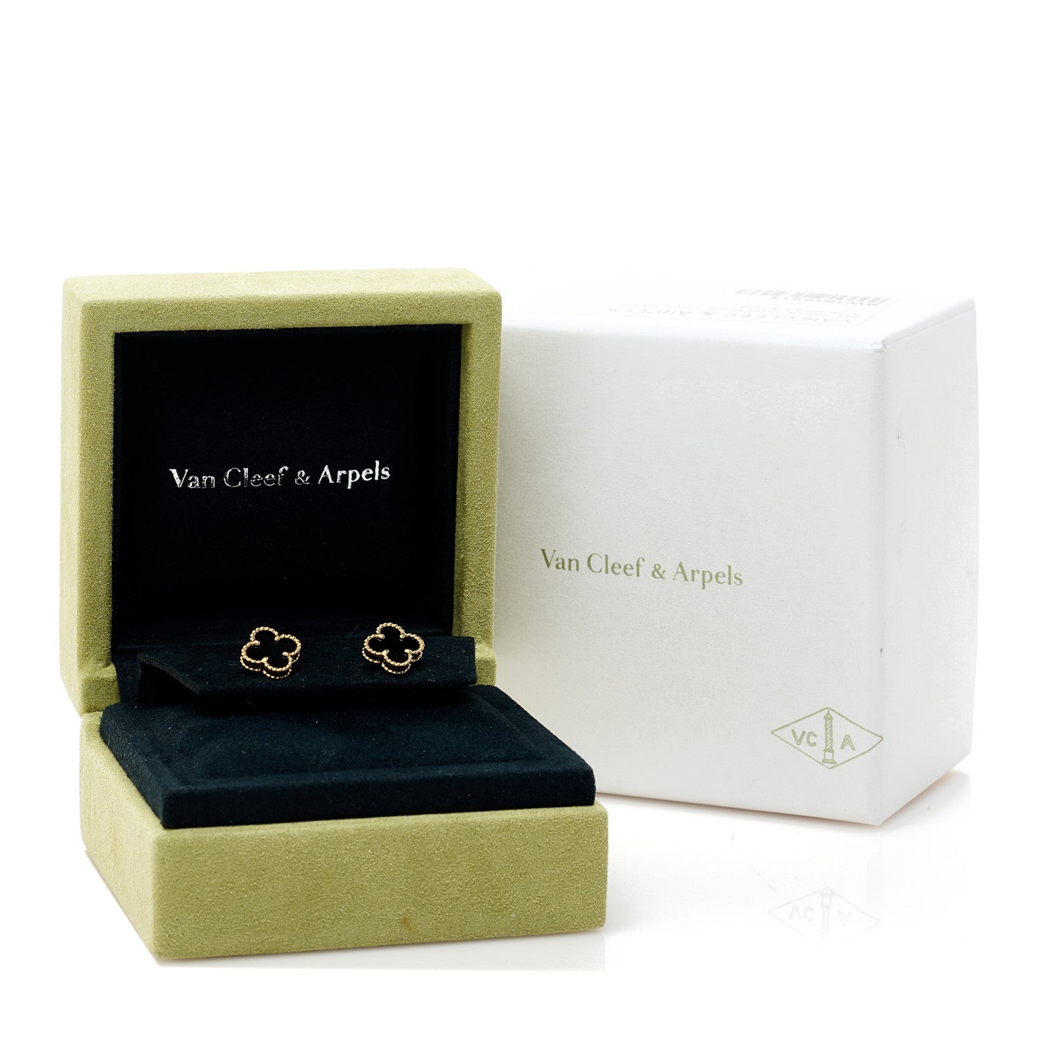 Van Cleef & Arpels 18K Yellow Gold Black Onyx Sweet Alhambra Earrings 5 of 5