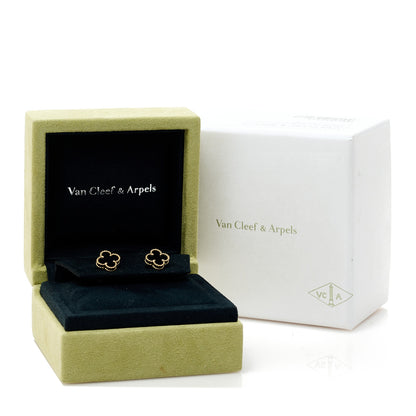 Van Cleef & Arpels 18K Yellow Gold Black Onyx Sweet Alhambra Earrings 5 of 5