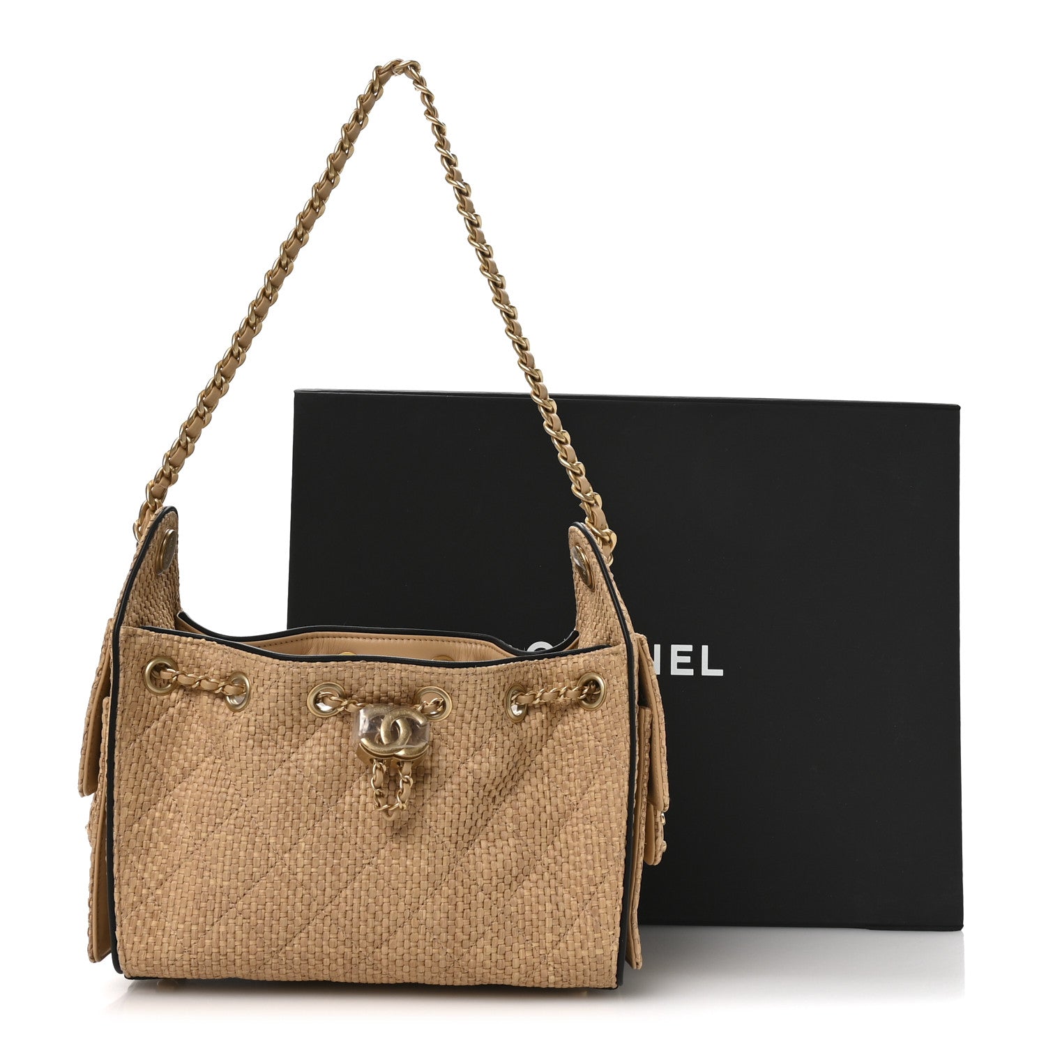 Chanel Braided Raffia Calfskin Quilted Mini Chanel 25 Handbag Beige Black 21 of 21