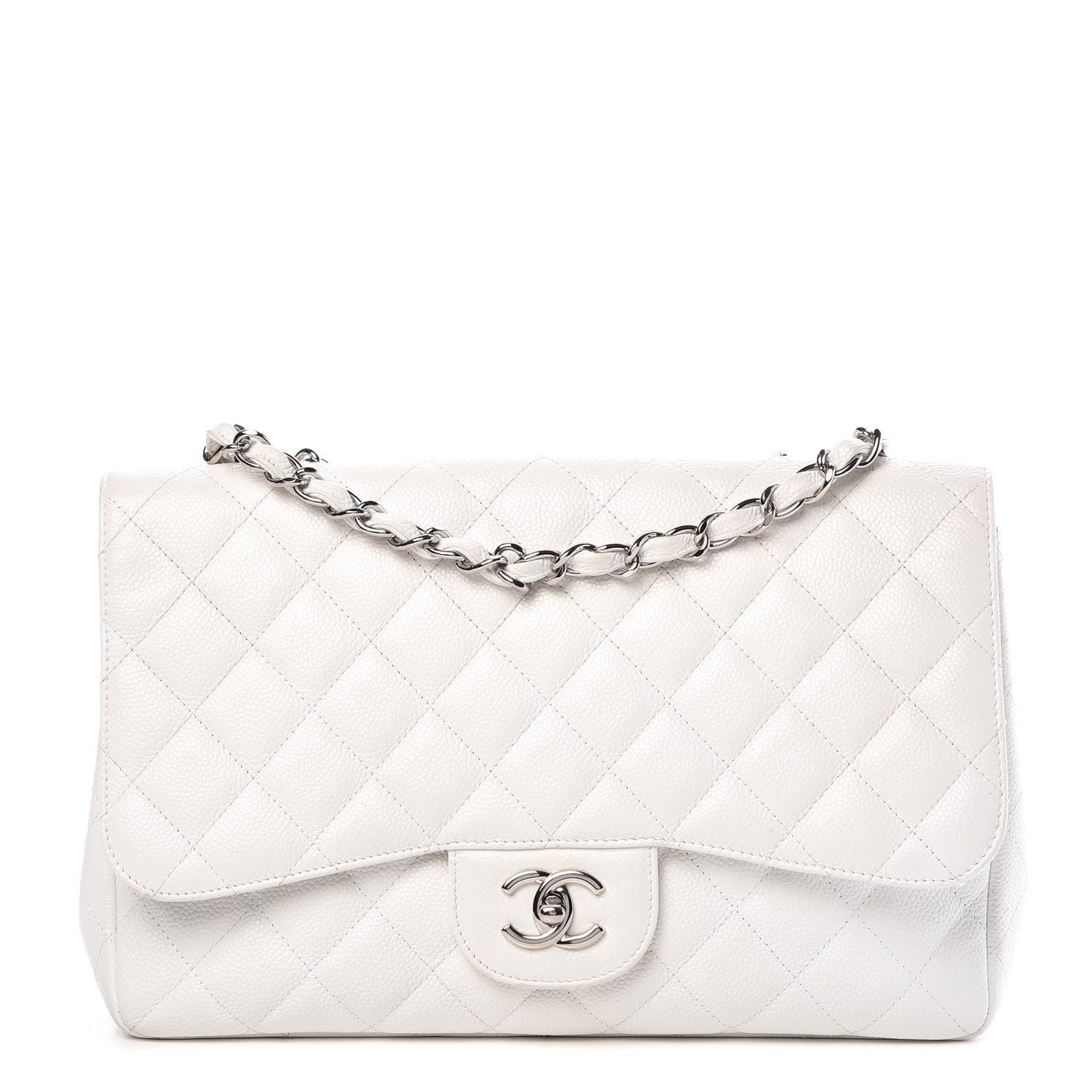 Caviar Quilted Jumbo Single Flap White